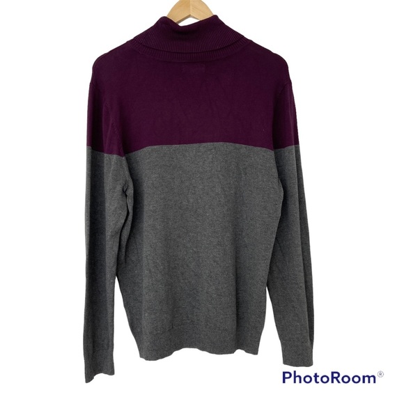 CALVIN KLEIN PURPLE/GREY COLOUR BLOCKED TURTLENECK SWEATER, XL - Picture 2 of 11